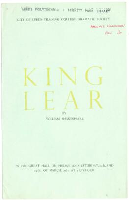 King Lear, 24-25 March 1961.