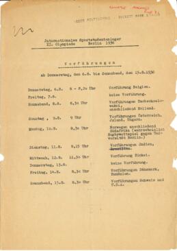 Internationales Sportsstudentenlager XI Olympiade Berlin 1936. Vorfuhrungen