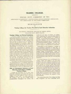 Memorandum on Training Colleges, February 1923