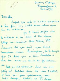 Letter from John Curd to Am dated 14 November 1937